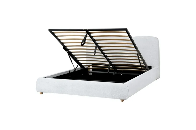 Seng med opbevaring Blagnac - Grå/Polyester, Grå/polyester, 160x200 cm - Møbler - Senge - Sengeramme & sengestel