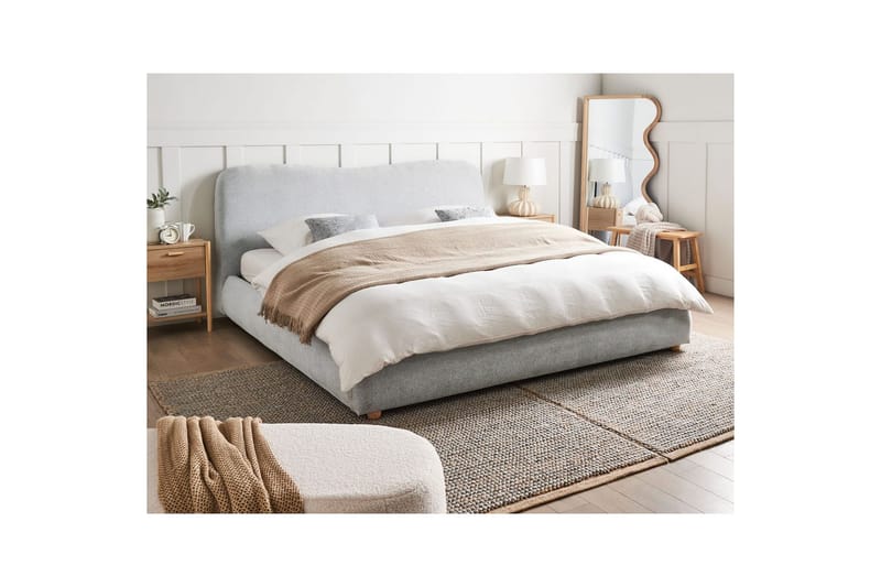 Seng med opbevaring Blagnac - Grå/Polyester, Grå/polyester, 180x200 cm - Møbler - Senge - Sengeramme & sengestel