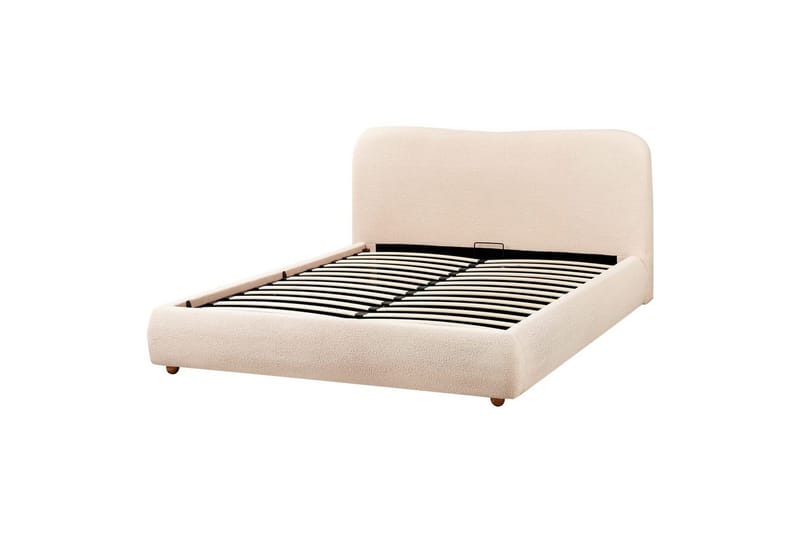 Seng med opbevaring Blagnac - Lys beige/Bouclé, 160x200 cm - Møbler - Senge - Sengeramme & sengestel