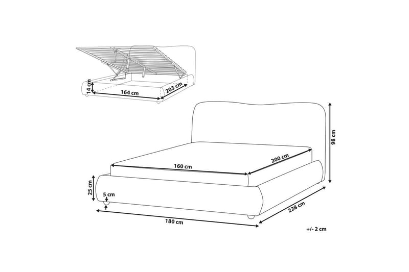 Seng med opbevaring Blagnac - Lys beige/Bouclé, 160x200 cm - Møbler - Senge - Sengeramme & sengestel