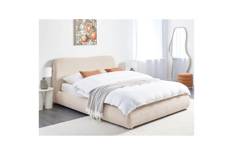 Seng med opbevaring Blagnac - Lys beige/Bouclé, 160x200 cm - Møbler - Senge - Sengeramme & sengestel