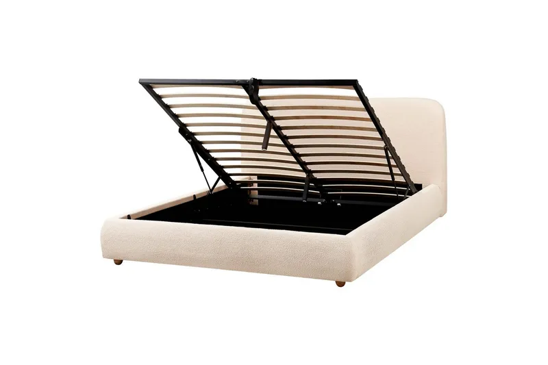 Seng med opbevaring Blagnac - Lys beige/Bouclé, 160x200 cm - Møbler - Senge - Sengeramme & sengestel