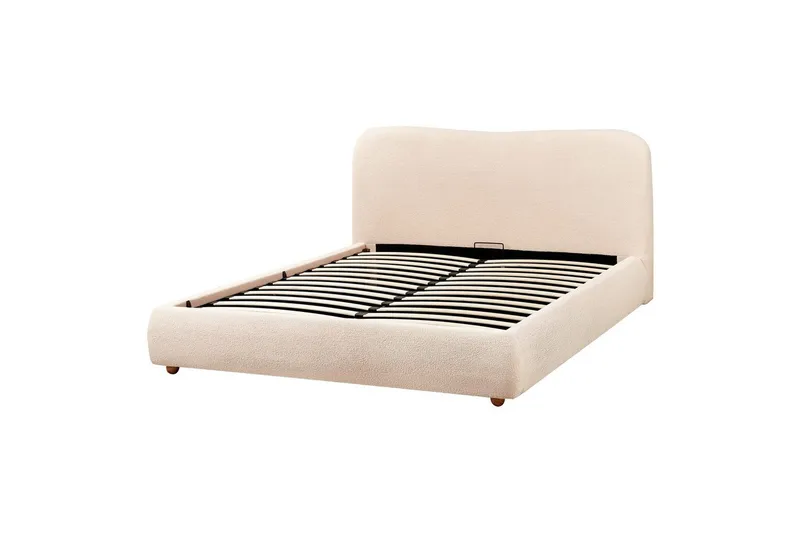 Seng med opbevaring Blagnac - Lys beige/Bouclé, 160x200 cm - Møbler - Senge - Sengeramme & sengestel