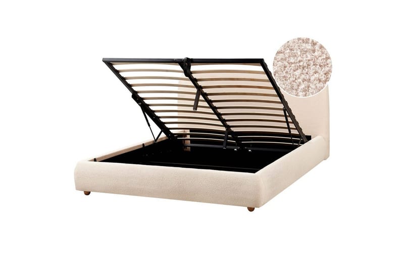 Seng med opbevaring Blagnac, Lys beige/Bouclé, 160x200 cm