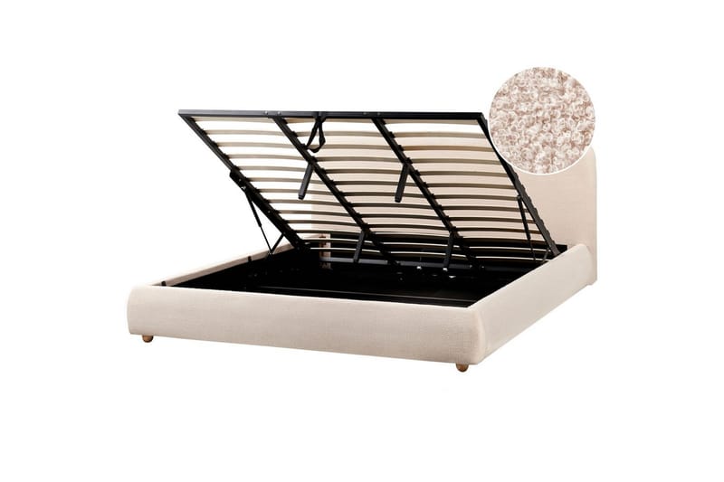 Seng med opbevaring Blagnac - Lys beige/Bouclé, 180x200 cm - Møbler - Senge - Sengeramme & sengestel
