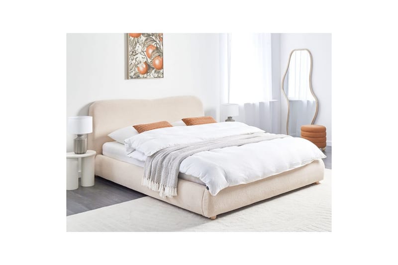 Seng med opbevaring Blagnac - Lys beige/Bouclé, 180x200 cm - Møbler - Senge - Sengeramme & sengestel