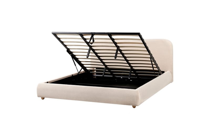 Seng med opbevaring Blagnac - Lys beige/Bouclé, 180x200 cm - Møbler - Senge - Sengeramme & sengestel
