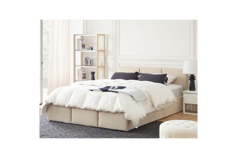 Seng med opbevaring Bousse - Beige/Fløjl, 160x200 cm - Møbler - Senge - Sengeramme & sengestel