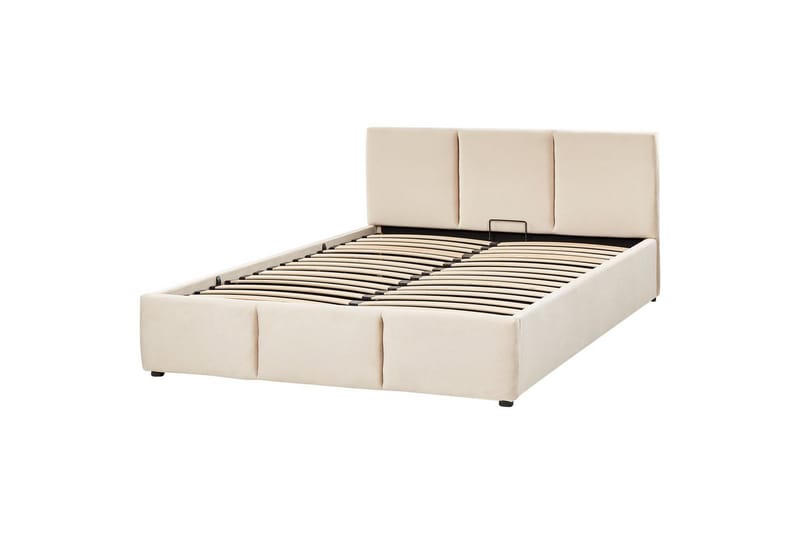 Seng med opbevaring Bousse - Beige/Fløjl, 160x200 cm - Møbler - Senge - Sengeramme & sengestel