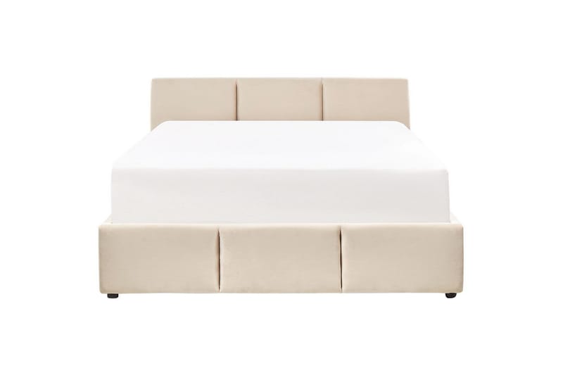 Seng med opbevaring Bousse - Beige/Fløjl, 160x200 cm - Møbler - Senge - Sengeramme & sengestel