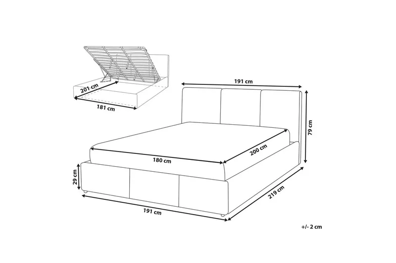 Seng med opbevaring Bousse - Beige/Fløjl, 180x200 cm - Møbler - Senge - Sengeramme & sengestel