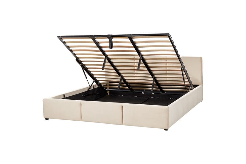 Seng med opbevaring Bousse, Beige/Fløjl, 180x200 cm