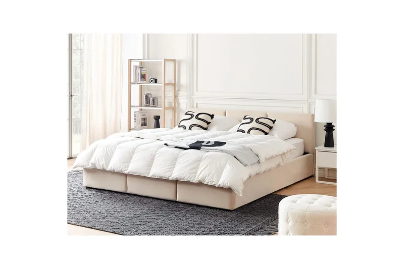 Seng med opbevaring Bousse - Beige/Fløjl, 180x200 cm - Møbler - Senge - Sengeramme & sengestel