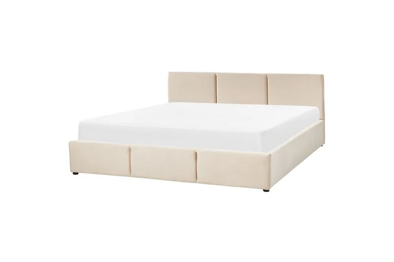 Seng med opbevaring Bousse - Beige/Fløjl, 180x200 cm - M øbler - Senge - Sengeramme & sengestel