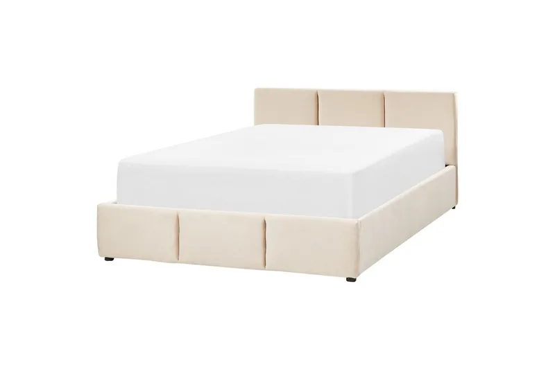 Seng med opbevaring Bousse - Beige/velour, 160x200 cm - Møbler - Senge - Sengeramme & sengestel