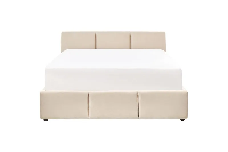 Seng med opbevaring Bousse - Beige/velour, 160x200 cm - Møbler - Senge - Sengeramme & sengestel