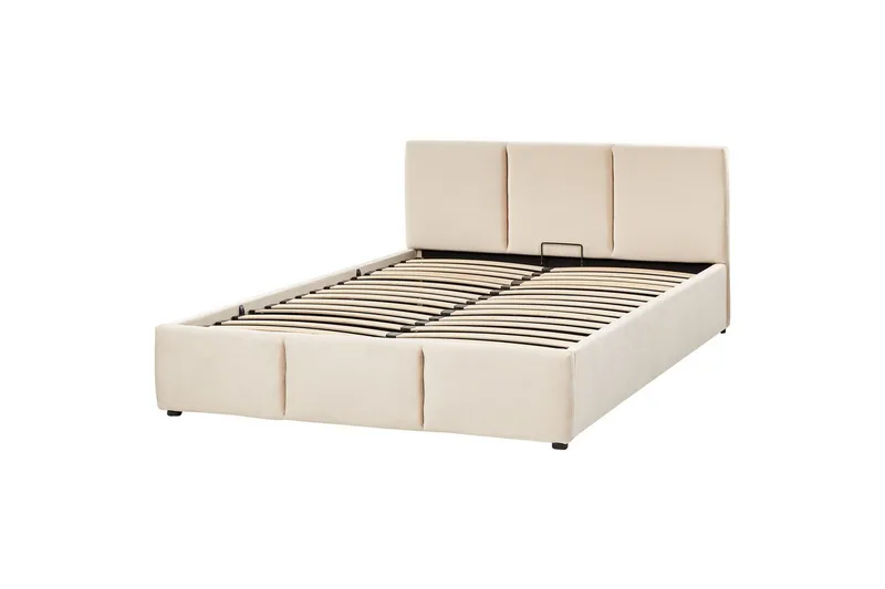 Seng med opbevaring Bousse - Beige/velour, 160x200 cm - Møbler - Senge - Sengeramme & sengestel