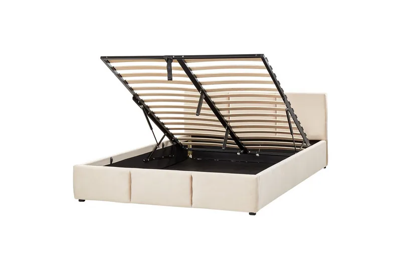 Seng med opbevaring Bousse, Beige/velour, 160x200 cm