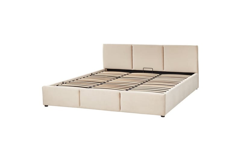 Seng med opbevaring Bousse - Beige/velour, 180x200 cm - Møbler - Senge - Sengeramme & sengestel