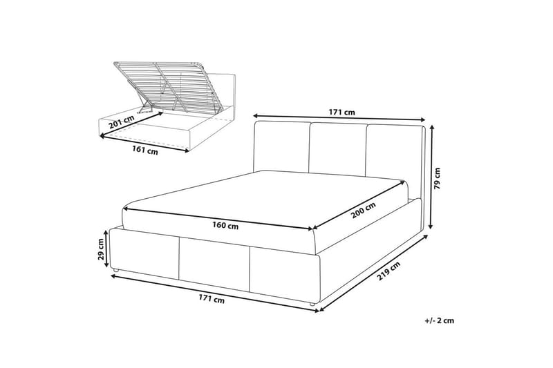 Seng med opbevaring Bousse - Grå/Fløjl, 160x200 cm - Møbler - Senge - Sengeramme & sengestel