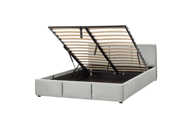 Seng med opbevaring Bousse, Grå/Fløjl, 160x200 cm