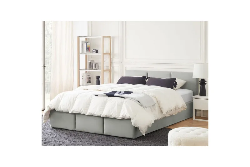 Seng med opbevaring Bousse - Grå/Fløjl, 160x200 cm - Møbler - Senge - Sengeramme & sengestel