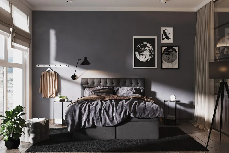 Boxy Box Bed 120x200 cm Komplet Sengepakke med Opbevaring - Sort/Grå - Møbler - Senge - Komplet sengepakke