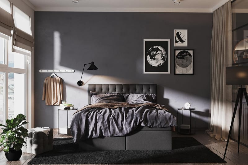 Boxy Box Bed 120x200 cm Seng med Opbevaring - Sort/Grå - Møbler - Senge - Komplet sengepakke