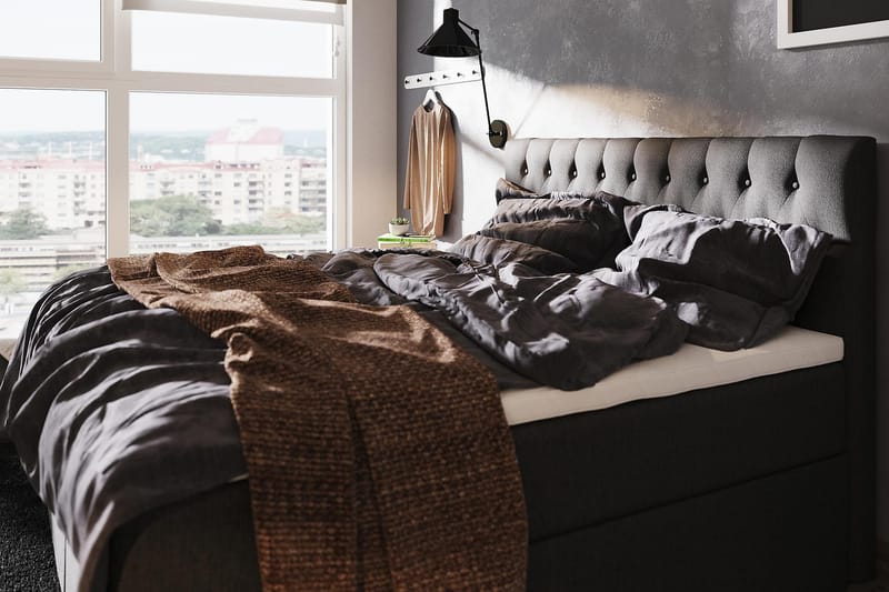 Boxy Box Bed 120x200 cm Seng med Opbevaring - Sort/Grå - Møbler - Senge - Komplet sengepakke