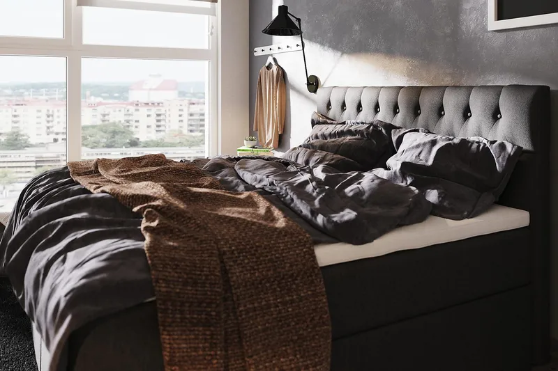 Boxy Box Bed 160x200 cm Seng med Opbevaring - Sort/Grå - Møbler - Senge - Boxmadras & boxseng