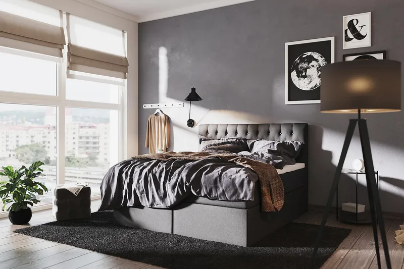 Boxy Box Bed 160x200 cm Seng med Opbevaring - Sort/Grå - Møbler - Senge - Boxmadras & boxseng