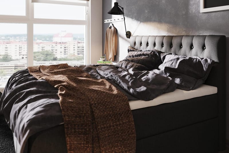 Boxy Box Bed 180x200 cm Seng med Opbevaring - Sort/Grå - Møbler - Senge - Komplet sengepakke