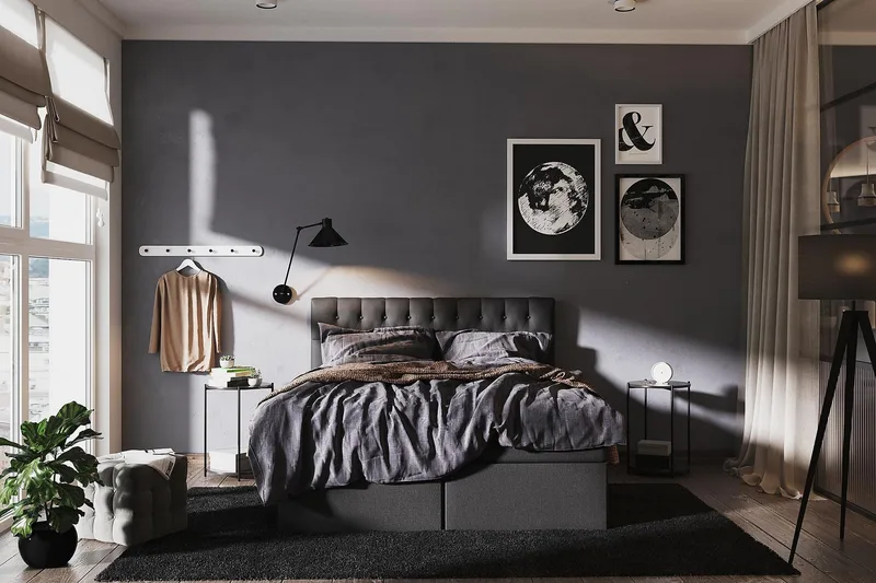 Boxy Box Bed 180x200 cm Seng med Opbevaring - Sort/Grå - Møbler - Senge - Komplet sengepakke