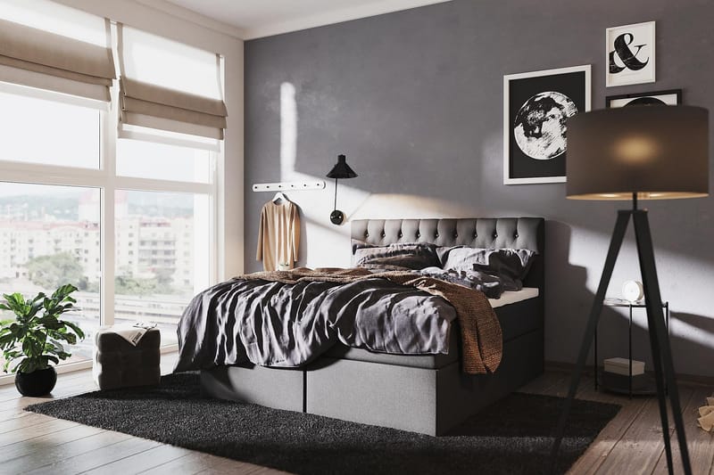 Boxy Box Bed 180x200 cm Seng med Opbevaring - Sort/Grå - Møbler - Senge - Komplet sengepakke
