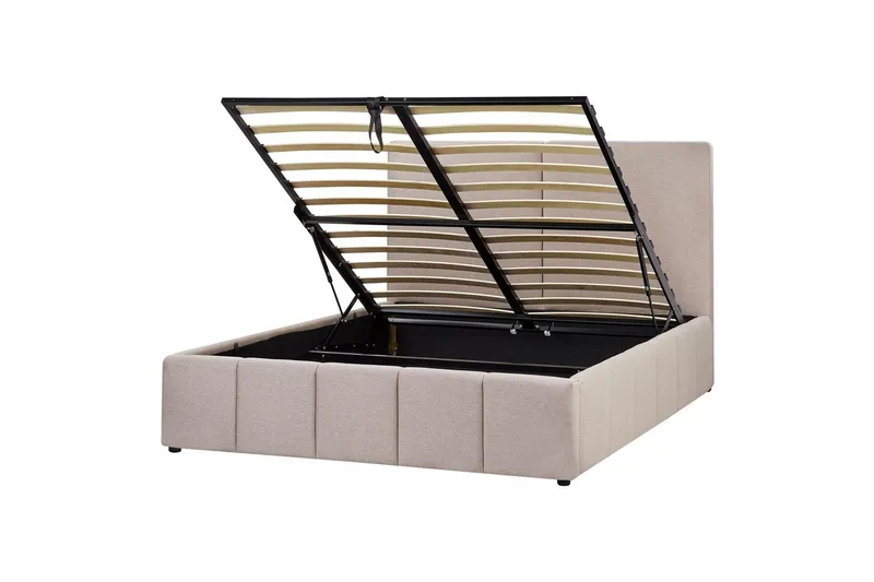 Seng med opbevaring Castelnavet - Beige, sort, 160x200 cm - Møbler - Senge - Sengeramme & sengestel