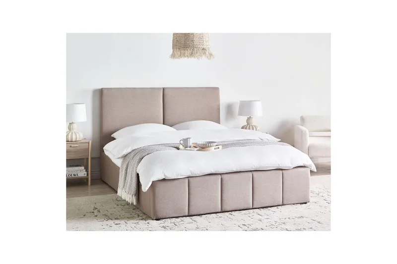 Seng med opbevaring Castelnavet - Beige, sort, 160x200 cm - Møbler - Senge - Sengeramme & sengestel