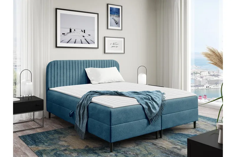Celestine Opbevaringsseng 140x200 cm - Blå - Møbler - Senge - Seng med opbevaring