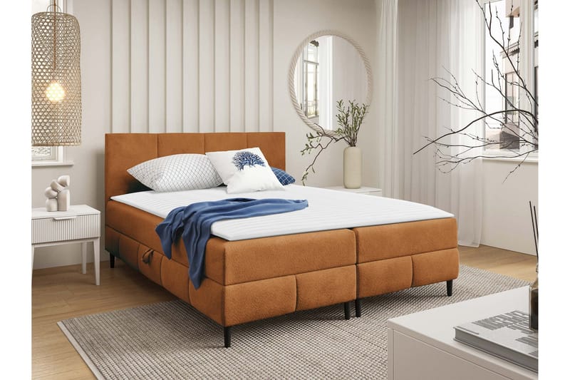 Celestine Opbevaringsseng 200x200 cm - Orange - Møbler - Senge - Seng med opbevaring
