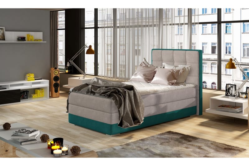 Damion Opbevaringsseng 90x200 cm venstre - Beige | Grå - Møbler - Senge - Seng med opbevaring