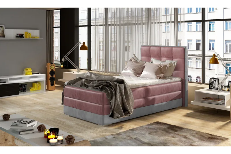 Damion Opbevaringsseng 90x200 cm venstre, Pink | Grå