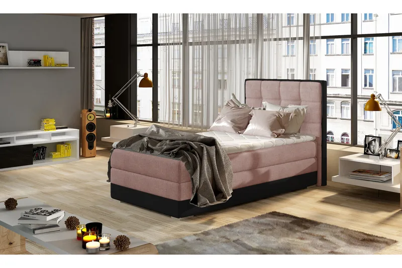 Damion Rammeseng 90x200 cm - Pink / Grå - Møbler - Senge - Seng med opbevaring