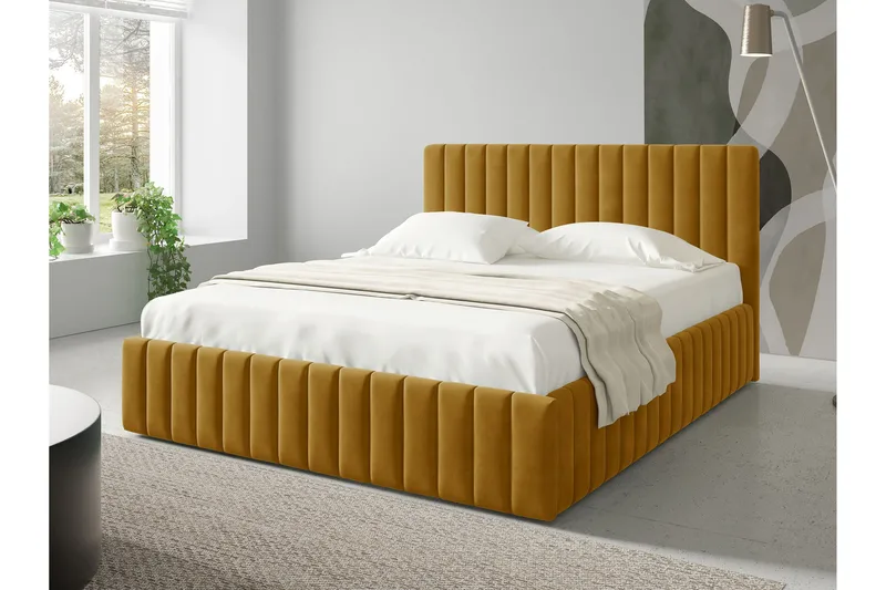 Desio Opbevaringsseng 140x200 cm - Gul - Møbler - Senge - Seng med opbevaring