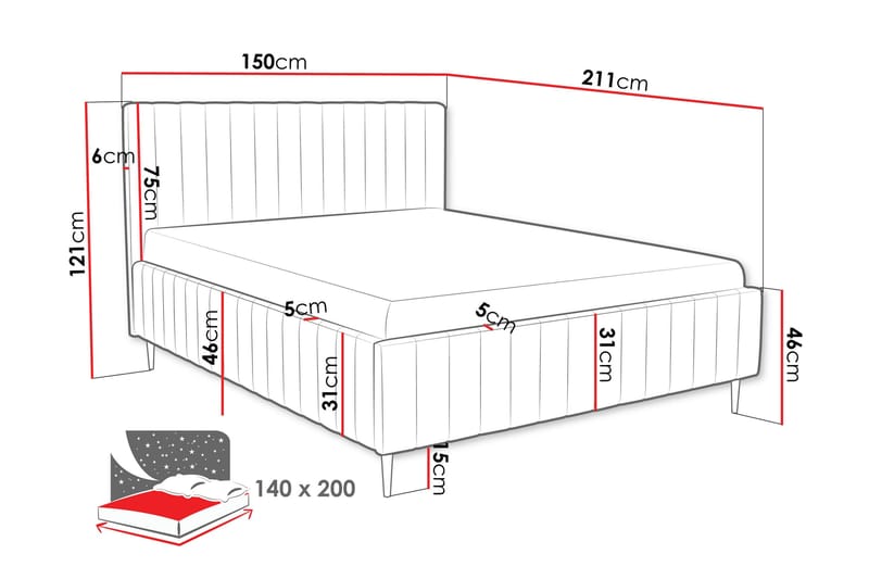 Desio Opbevaringsseng 140x200 cm - Rød - Møbler - Senge - Seng med opbevaring