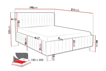 Desio Opbevaringsseng 180x200 cm - Rød - Møbler - Senge - Seng med opbevaring