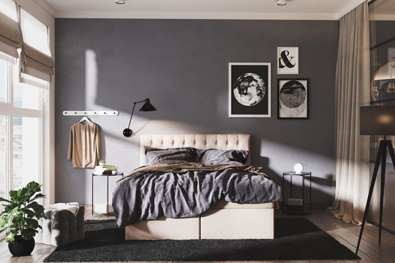 Boxy Box Bed 160x200 cm Seng med Opbevaring - Beige - Møbler - Senge - Seng med opbevaring - Dobbeltseng med opbevaring
