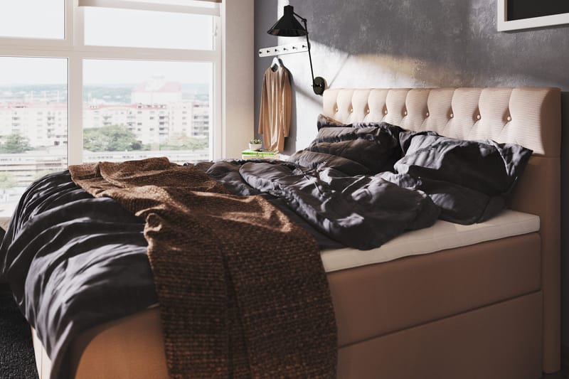 Boxy Box Bed 160x200 cm Seng med Opbevaring - Beige - Møbler - Senge - Boxmadras & boxseng