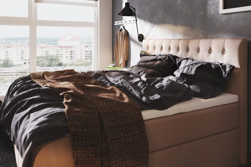 Boxy Box Bed 160x200 cm Seng med Opbevaring - Beige - Møbler - Senge - Boxmadras & boxseng