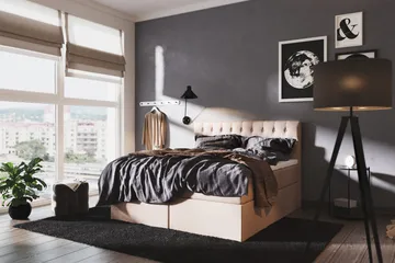 Boxy Box Bed 180x200 cm Seng med Opbevaring - Beige - Møbler - Senge - Kontinentalsenge