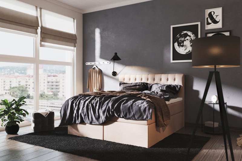 Boxy Box Bed 180x200 cm Seng med Opbevaring - Beige - Møbler - Senge - Seng med opbevaring - Dobbeltseng med opbevaring