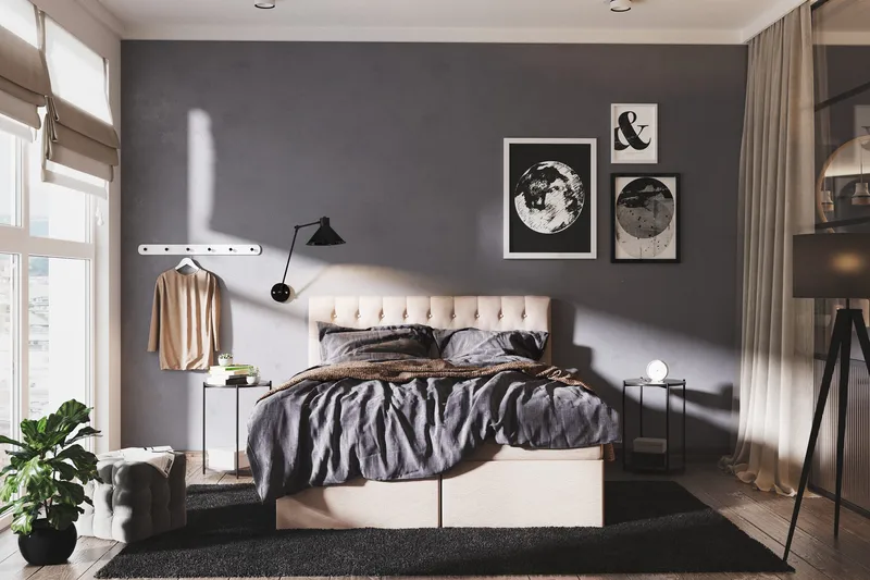 Boxy Box Bed 180x200 cm Seng med Opbevaring - Beige - Møbler - Senge - Boxmadras & boxseng